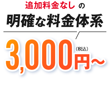 追加料金なしの明確な料金体系 3,000円(税込)～